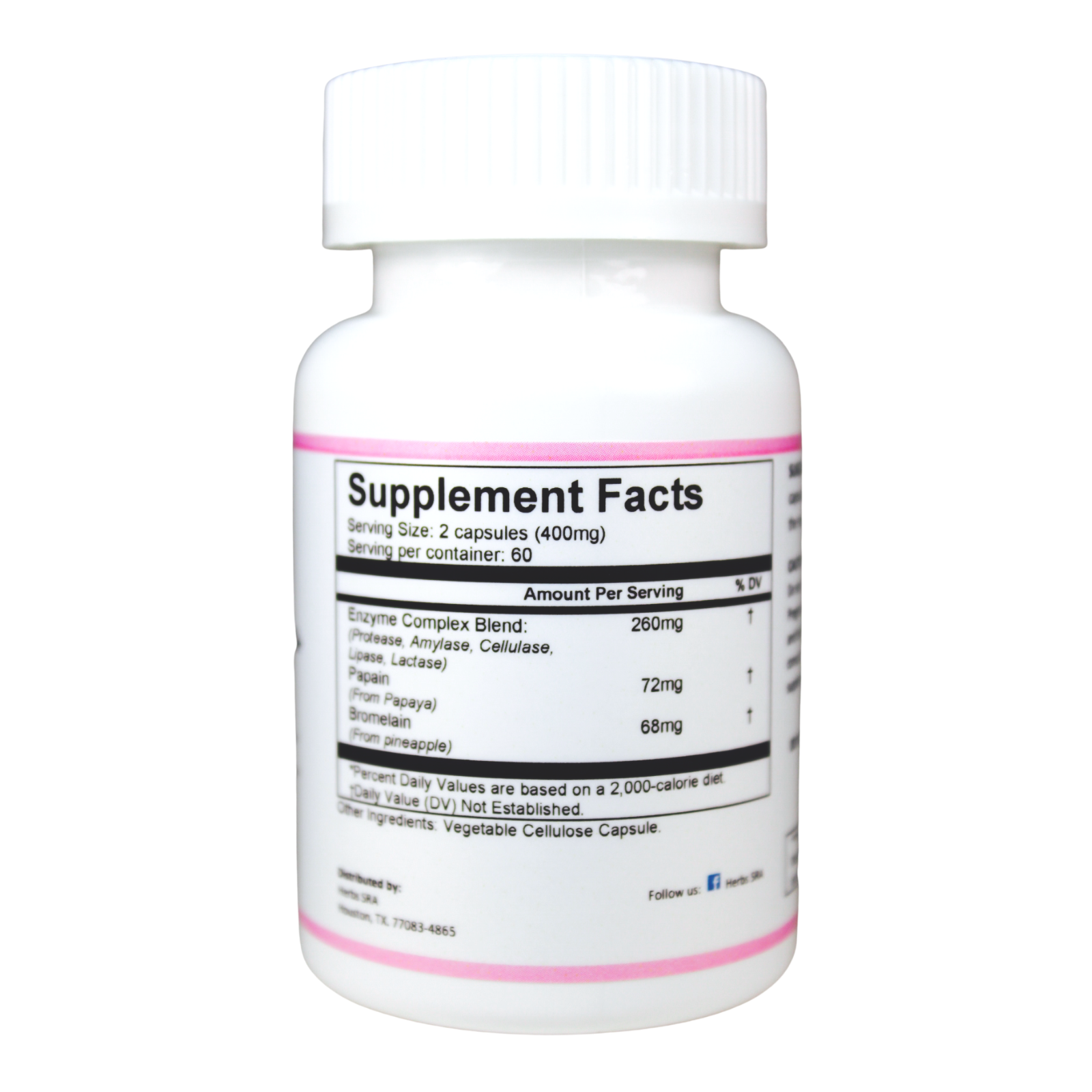 Bromelain, Papain, Lipase, Protease, Amylase Blend for Intestinal Digestion.