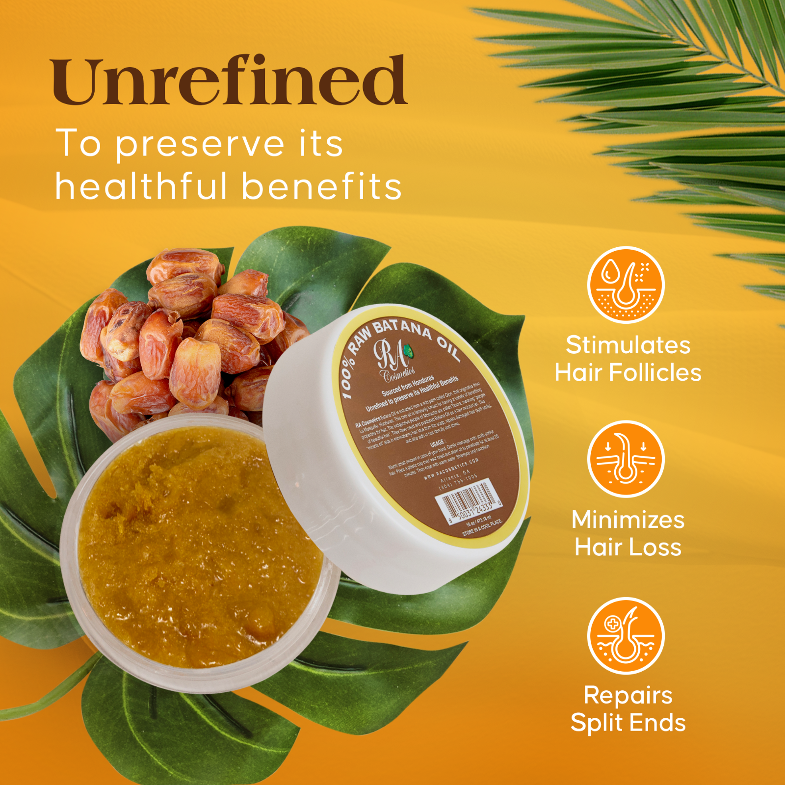 RA Cosmetics 100% Natural Unrefined Batana Hair Oil for Hair Growth