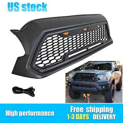 Front Grille Bumper Grill W/ LED lights For 2012-2015 Toyota Tacoma Matte Black