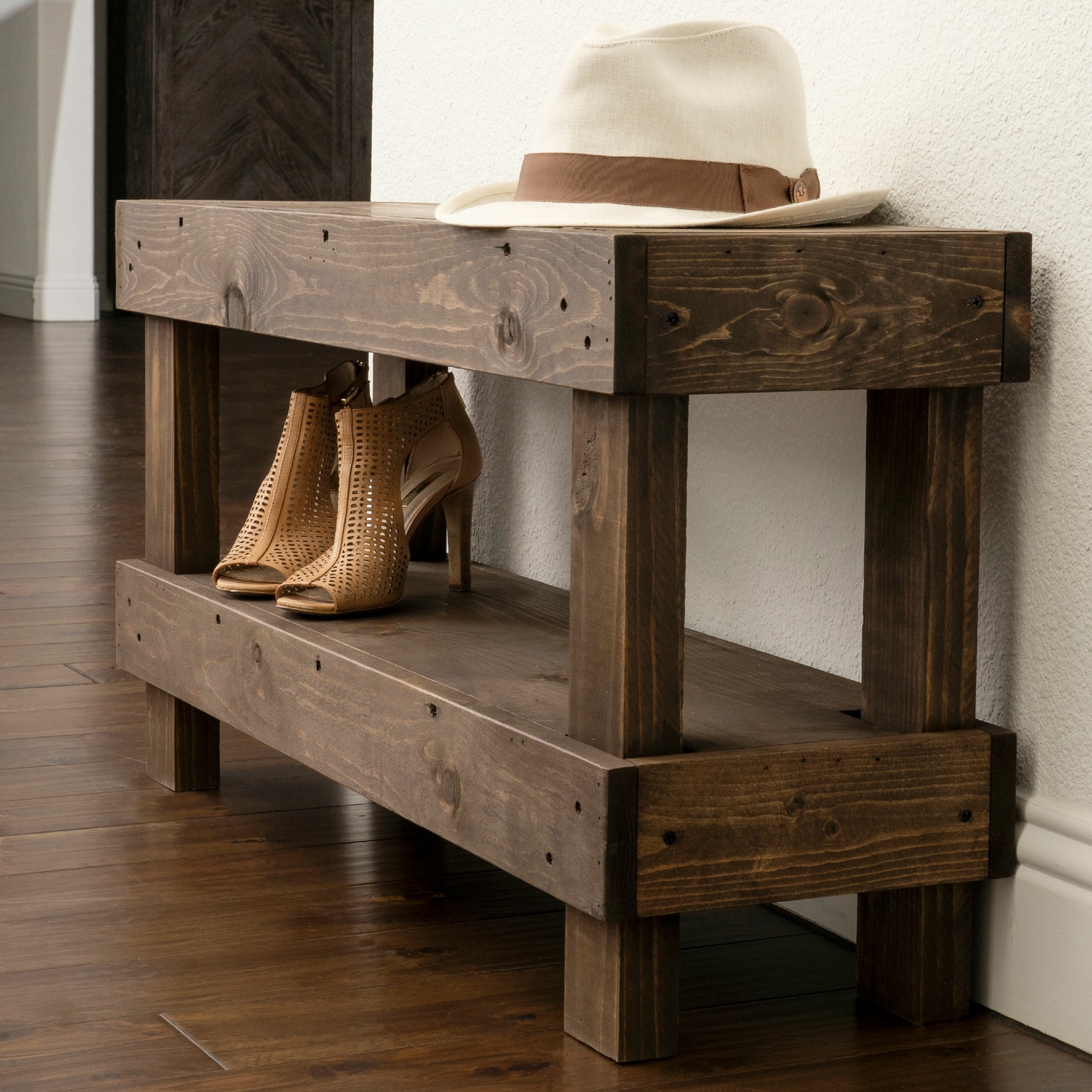 Entryway Bench Solid Wood Rustic Farmhouse Living Room ...