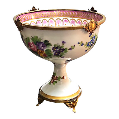 Antica ALZATINA LIMOGES  F. & F. FRANCE PORCELLANA  Decoro Ottone Soprammobile