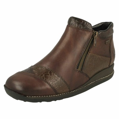 LADIES RIEKER LEATHER CASUAL FLEECE LINED LOW WEDGE ZIP ANKLE BOOTS SIZE 44281