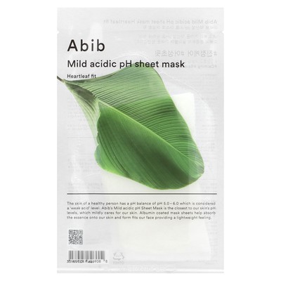 Mild Acidic pH Beauty Sheet Mask, Heartleaf Fit, 1 Sheet Mask, 1.01 fl oz (30