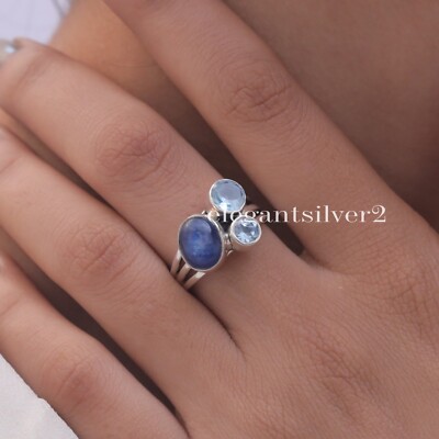 Kyanite & Blue Topaz Ring~925 Sterling Silver~Gemstone Ring~Women Jewellery
