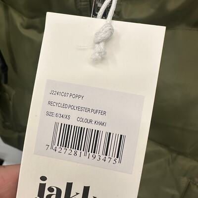 Pre-owned Jakke Evereve Poppy Recyled Puffer Coat Jacket In Olive Green // Xs