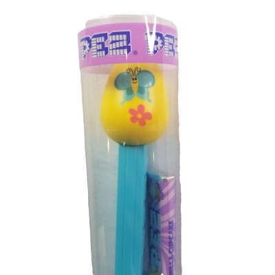 EASTER EGG W/ BUTTERFLY Pez Dispenser EASTER TUBE W/7 ROLLS OF PEZ CANDY YELLOW 