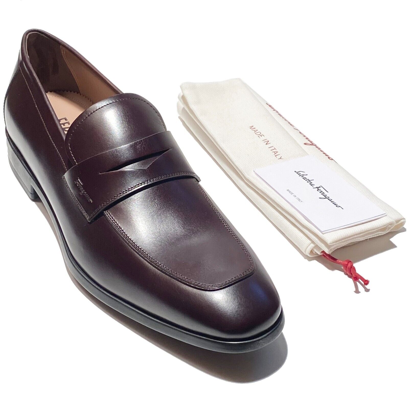 Ferragamo Penny 8 EE 41 Loafers Brown Calf Leather Men's Ferragamo Penny 8 EE 41 Loafers Brown Calf Leather Men's
