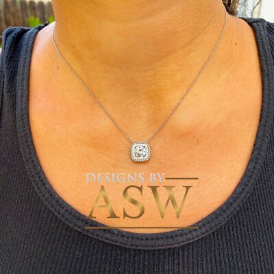 Pre-owned Knr 14k White Gold Round Moissanite And Natural Diamonds Pendent Necklace 1.15ctw