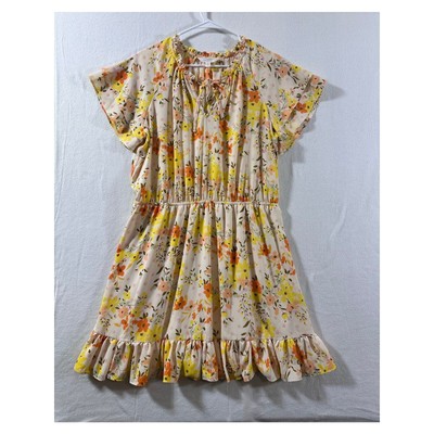 Lauren Conrad Peasant Dress XL Floral Tie Neck Ruffle Boho