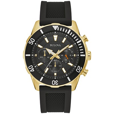Bulova Men's Classic Chronograph Luminous Quartz  Black Watch 44 MM 98A270