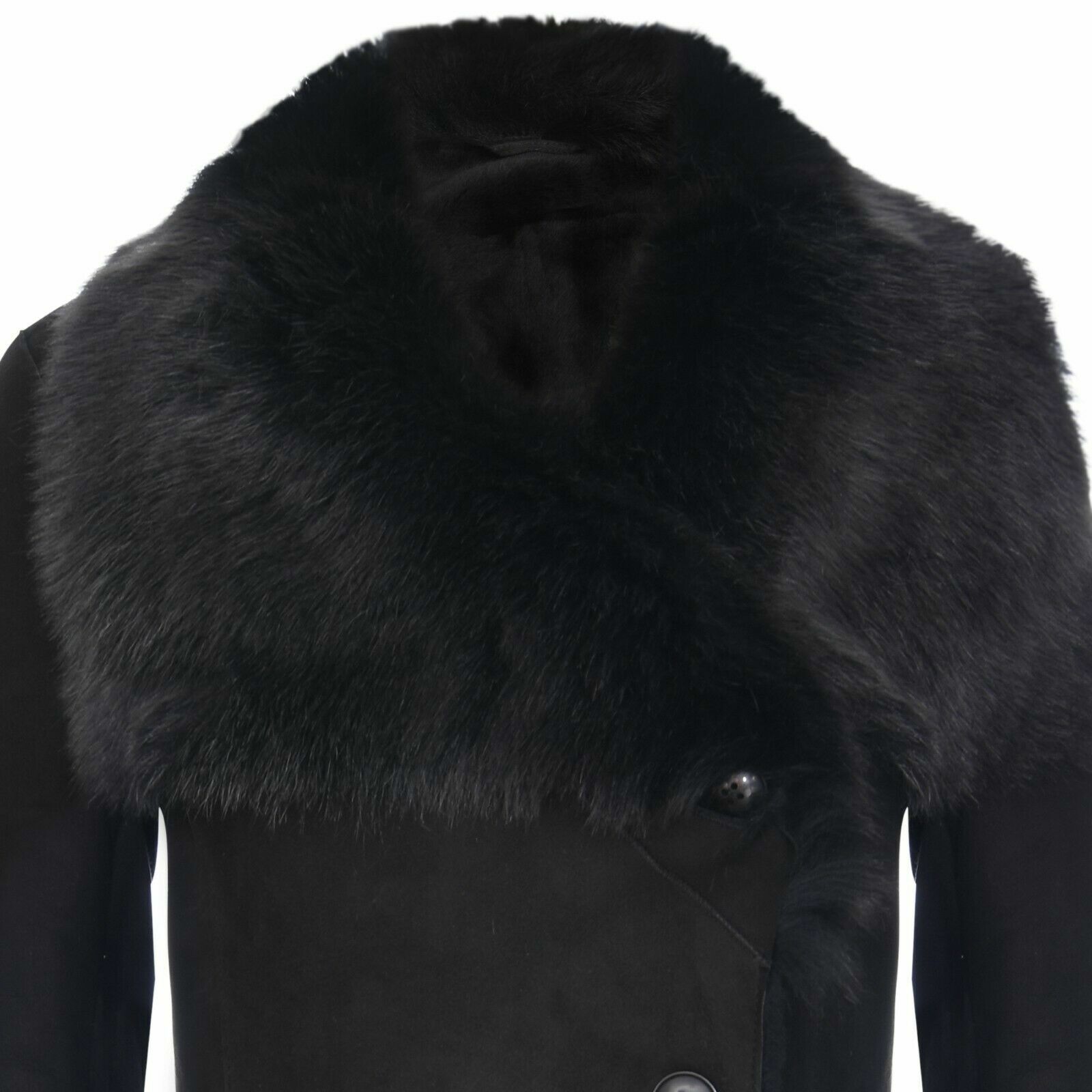 Pre-owned Infinity Ladies Warm Black Suede Merino Shearling Sheepskin Coat With Toscana Collar