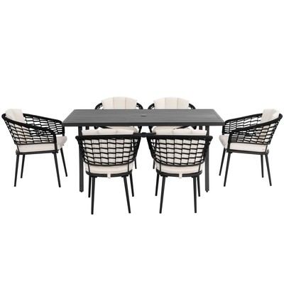 Nuu Garden 7-Piece Rope Dining Set for Lawn Backyard Garden,