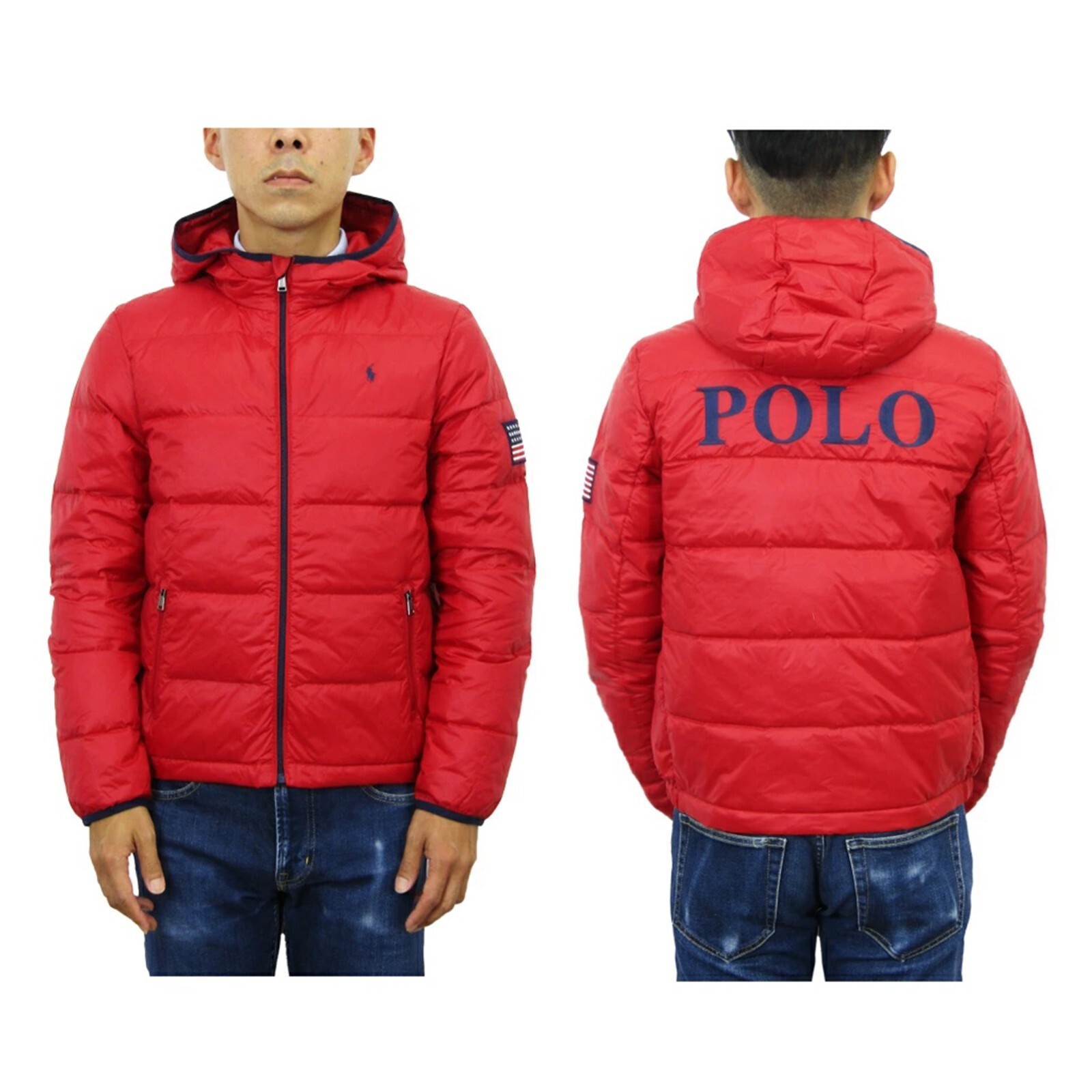 

Пуховик с капюшоном и нашивкой в виде флага США Polo Ralph Lauren для мальчиков, Красный