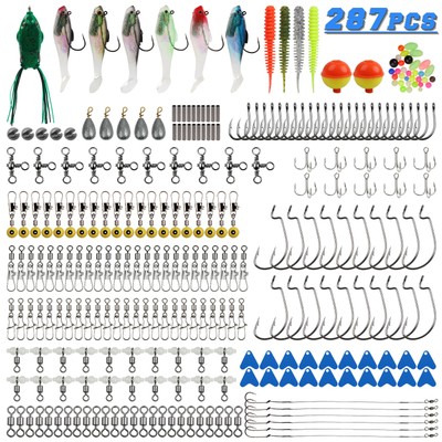 202pcs Fishing Accessories Kit Soft Lures Jig Hooks Bobbers Gear with Tackle Box
