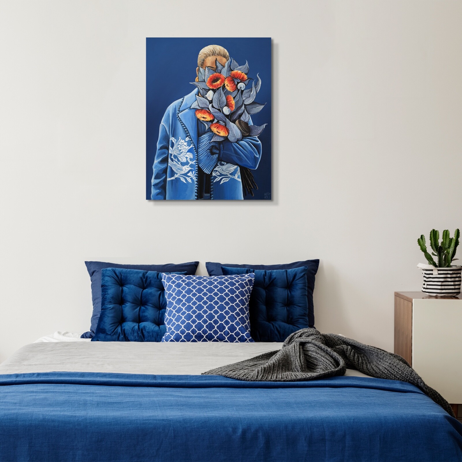 Pop Art Realism Modern Portrait Painting Bouquet Bouquet Lady Contemporary