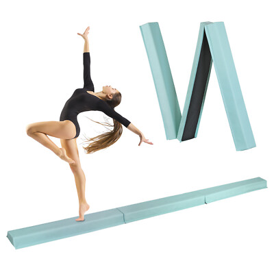 9FT Folding Balance Beam Gymnastics Floor Beam w/ Anti-Slip Bottom for Gym Green