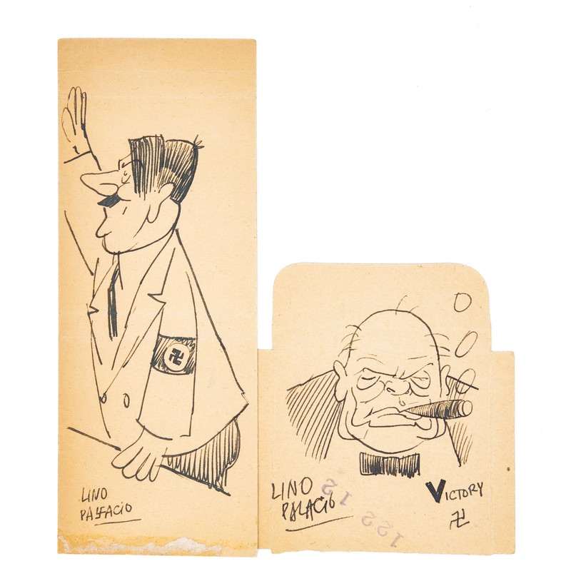 Lino Palacio Deux Caricatures Originales Hitler, Churchill 1941 Rare