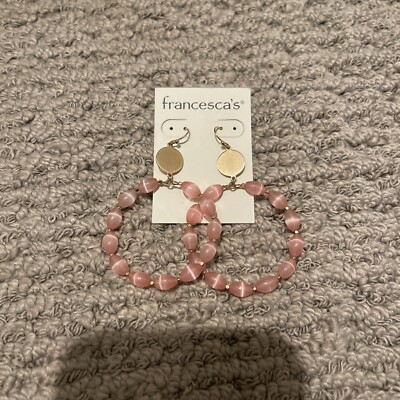 FRANCESCA S NWT Cat Eye Bead Dangle Hoop Earrings Pink & Gold $24