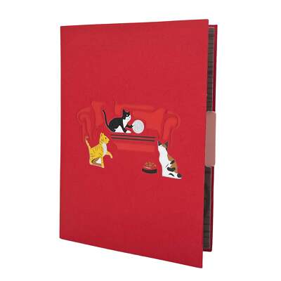 Pop Up Greeting Card - 3D Pop-Up Three Mischievous Cats on The Red Sofa