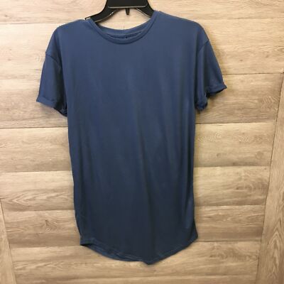 Topman Womens Size XS Navy Blue Roll Sleeve Long Line Curved Hem T-Shirt NWT