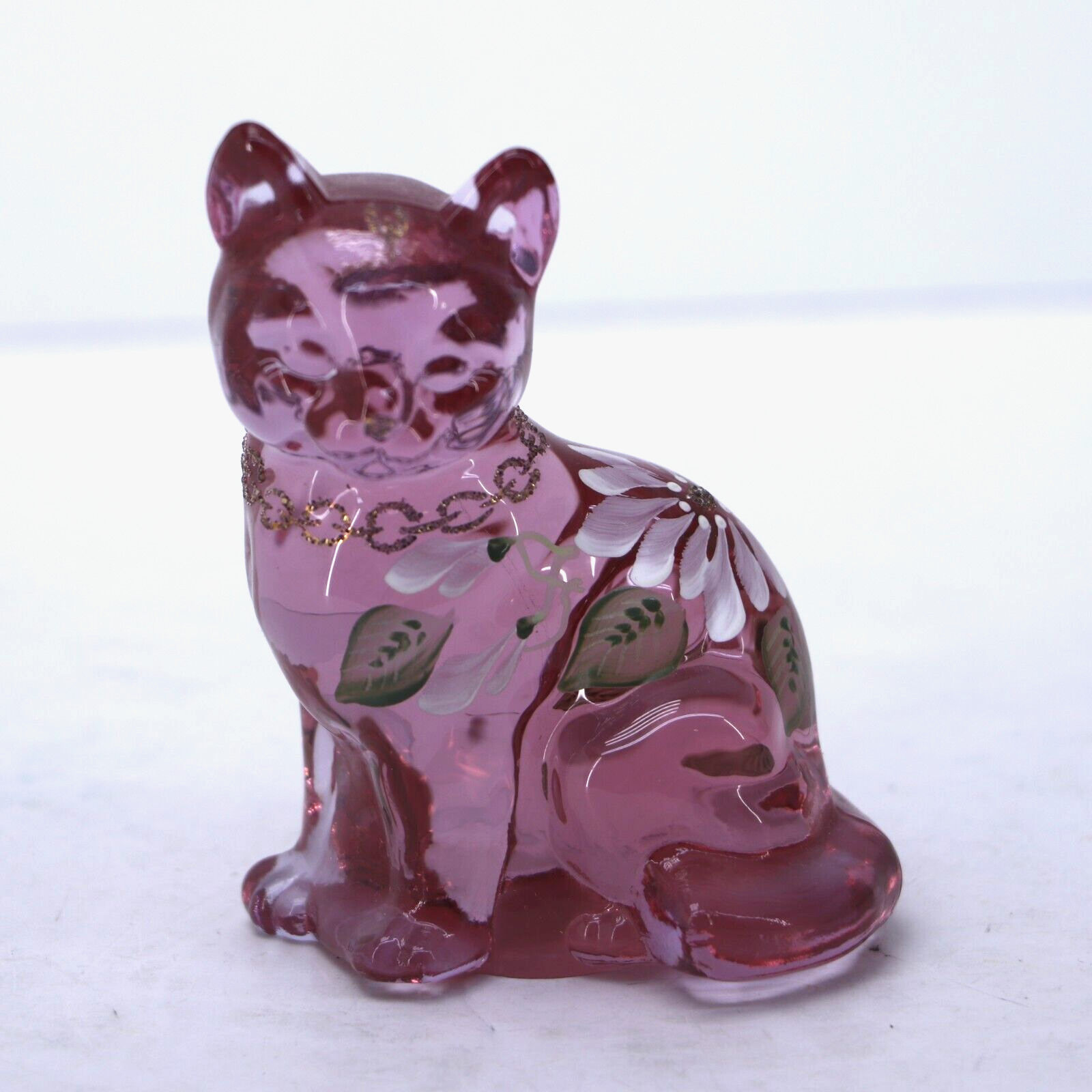 Fenton Stylized Madras Pink Art Glass Sitting Cat Figurine 95th