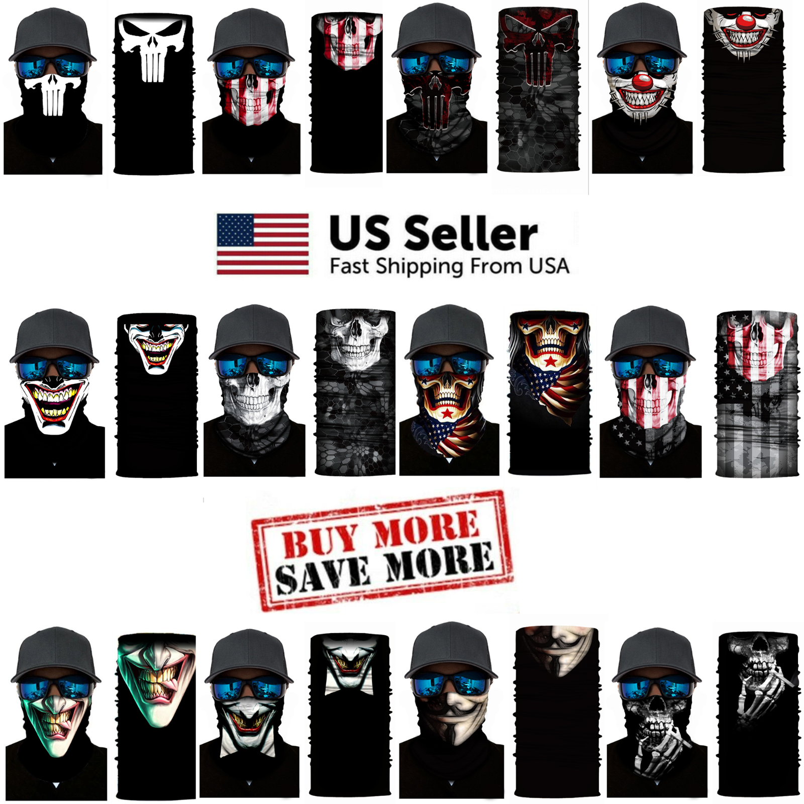 Neck Gaiter Skull Designed FACE MASK Bandana Balaclava Face Cover Biker Gaiters