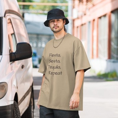 Oversized Faded T-Shirt Fiesta Sesta Tequila Repeat Funny Graphic Cotton Top
