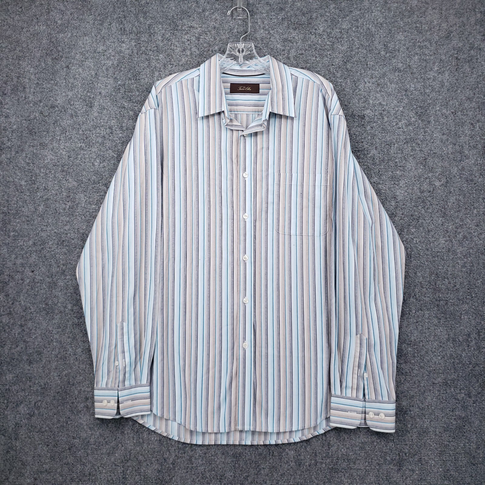 Tasso Elba Shirt Mens XL Extra Large Blue Gray Striped Button Up Long Sleeve