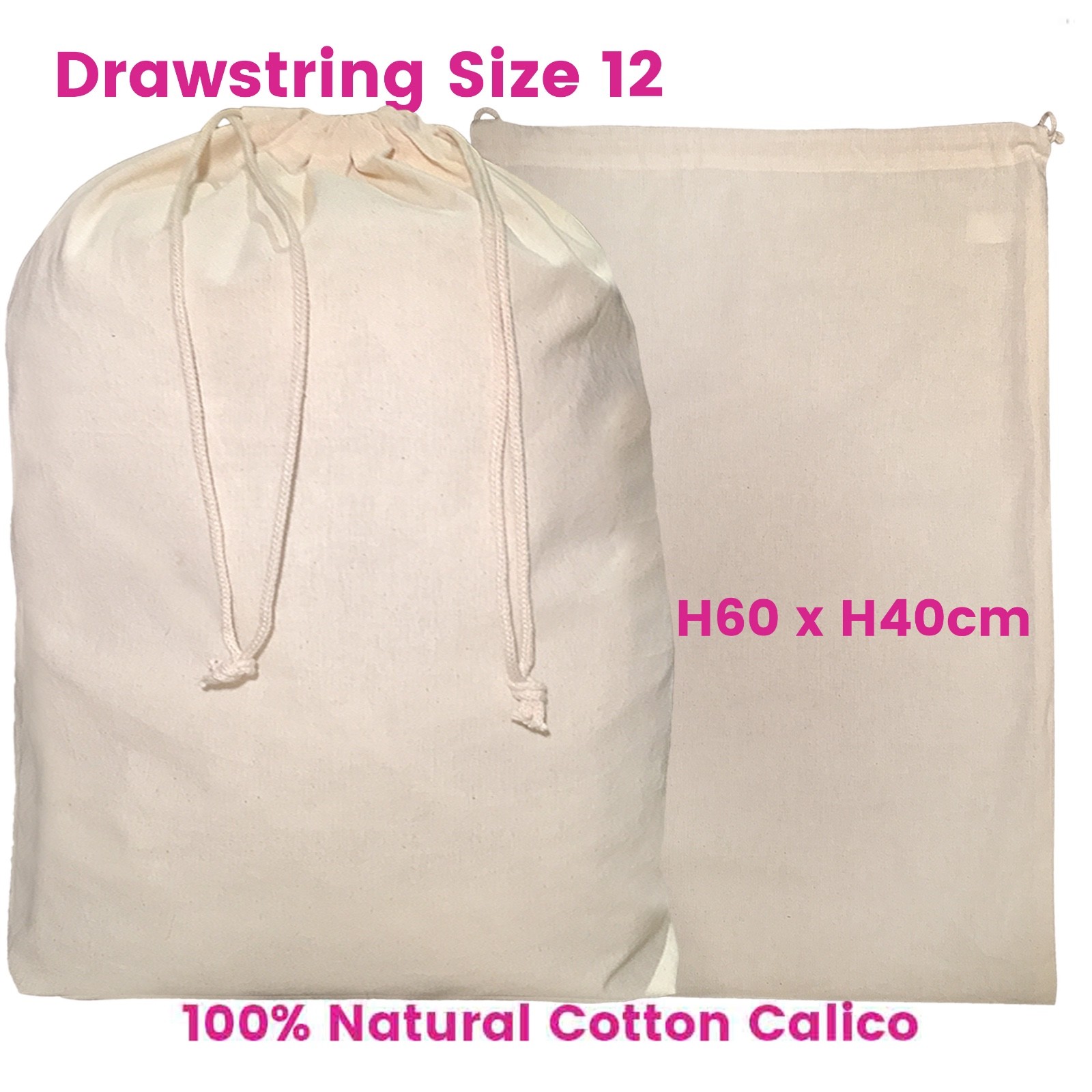 Large Calico Bag Tote Linen Bag Drawstring Calico Bags Eco Bag S12 H60 x W40cm eBay