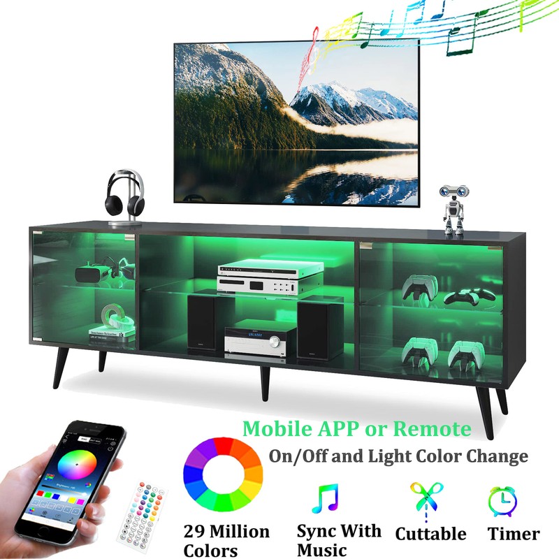 For 75 Inch Tvs Large Entertainment Center Adjustable Glass 