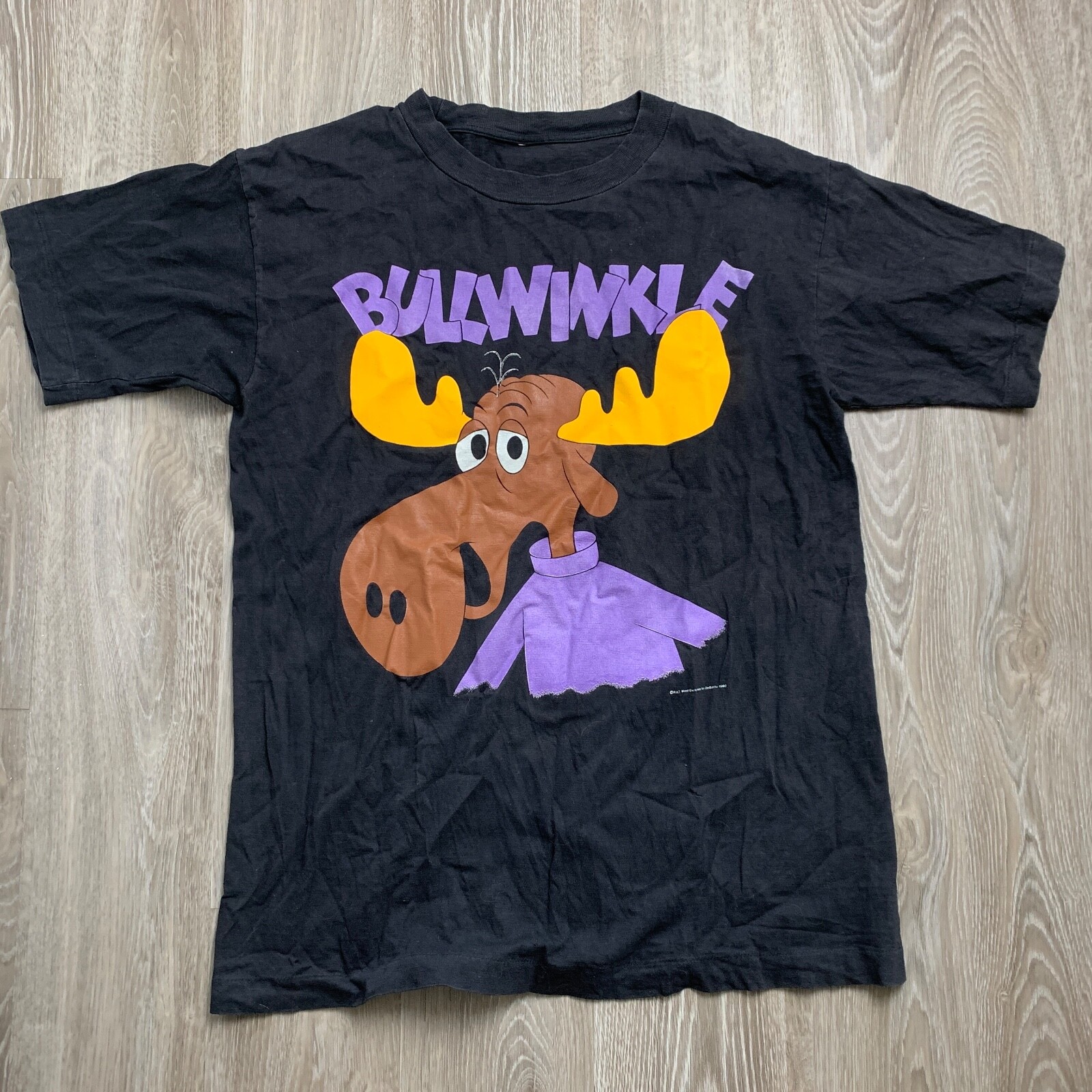 

Черная фиолетовая футболка Rocky and Bullwinkle Stanley Desantis Promo с винтажным рисунком, Черный