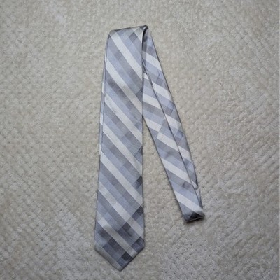 Mens Gray Plaid Silk Tie Classic Modern Check Formal Wedding NWT