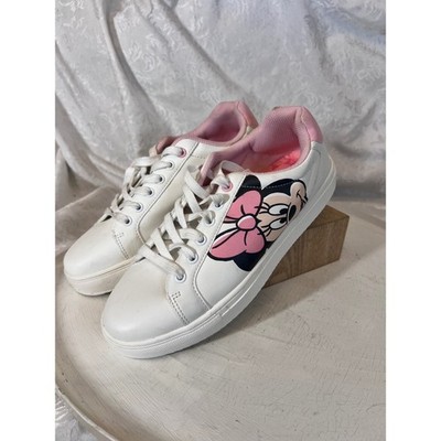 Disney Minnie Mouse Womens Sneakers White Pink Low Top Lace Up Shoes Size 10