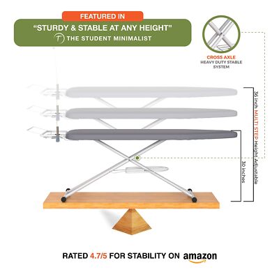 Xabitat Full Size Ironing Board 57" X 15" W/Wall Mount Hanger | Full Metal Co...