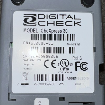 Digital Check CheXpress 30 CX30 USB Check Scanner No Power Cord Cover Untested
