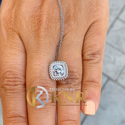 Pre-owned Knr 14k White Gold Round Moissanite And Natural Diamonds Pendent Necklace 1.15ctw In Yellow