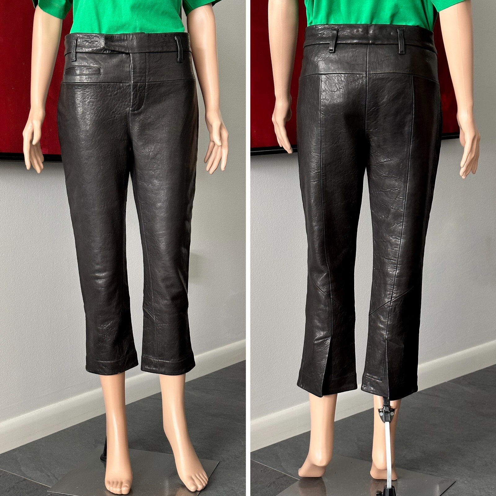 HAIDER ACKERMANN black leather cropped pants with vented hem