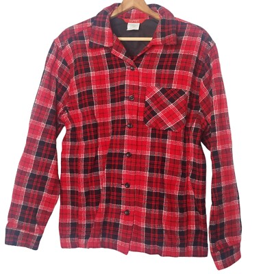 ESPRIT Womens Large Wool Blend Shirt Button Up Red Black Plaid Long Slv Shacket