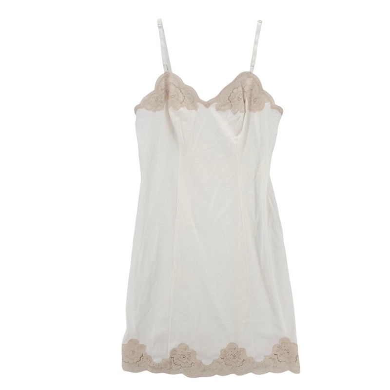 VANITY FAIR Slip Lace Trim Nylon Antron White Beige VINTAGE Size 36