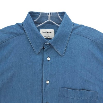 LORENZINI Blue Chambray Long Sleeve Shirt MADE IN ITALY 100% Cotton MEDIUM