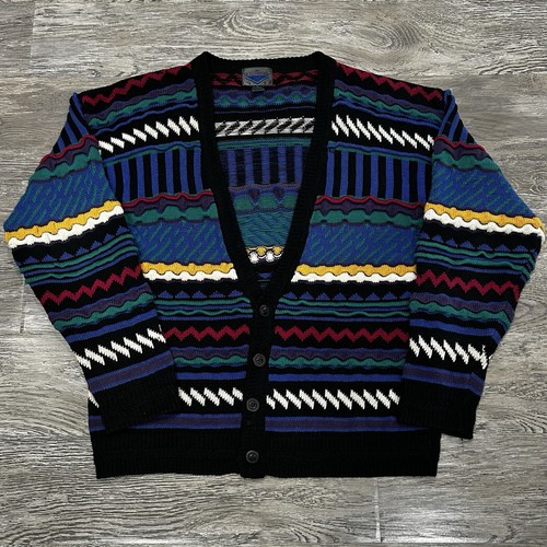 【Vintage】COOGI 3D KNIT CARDIGAN Vintage 80s Coogi Style 3D Knit Cardigan Rainbow Colorblock