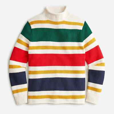 J. CREW Men's Heritage Cotton Rollneck Sweater Hudson Stripe - $90 NWT