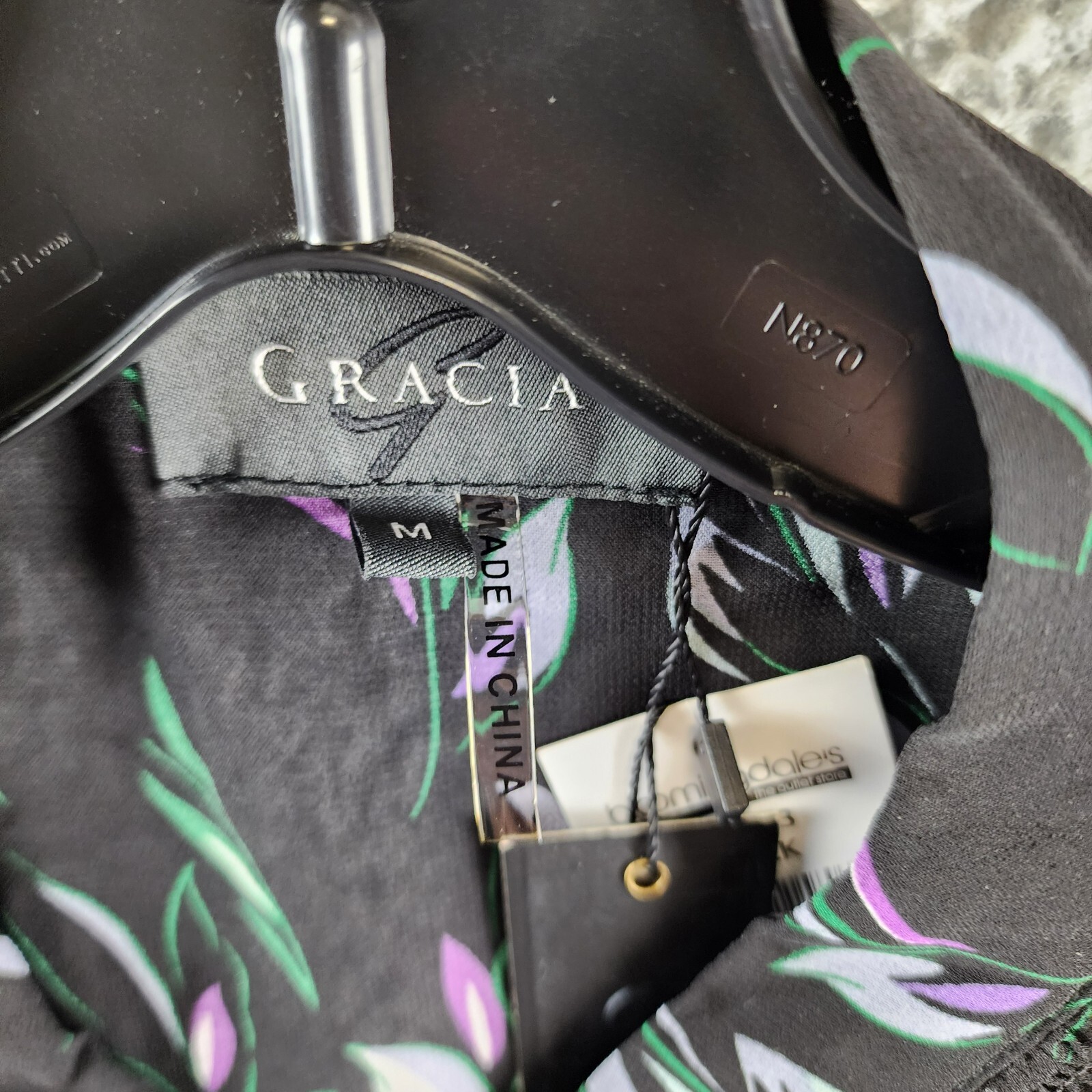 Gracia Floral Button Front Blouse Women's M Black Multi Shirred Long Sleeve - Picture 4 of 14