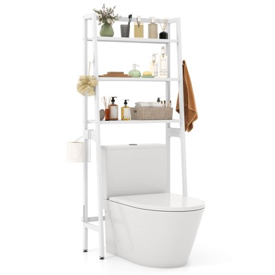 3-Tier Over The Toilet Storage Shelf with Adjustable Bottom Bar 2 Side Hooks