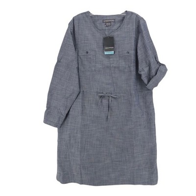 NWT EXOFFICIO Sol Cool Chambray Dress Indigo Blue UPF Wicking Size XL