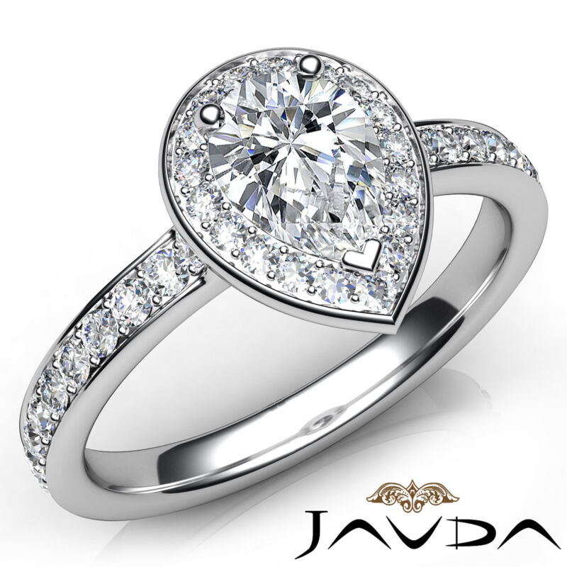 Cathedral Halo Pave Set Pear Diamond Engagement Ring Gia Certified G Vs2 1.18ct