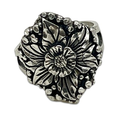Vintage Sterling Silver Diamond Precision Cut Floral Ring Size 6