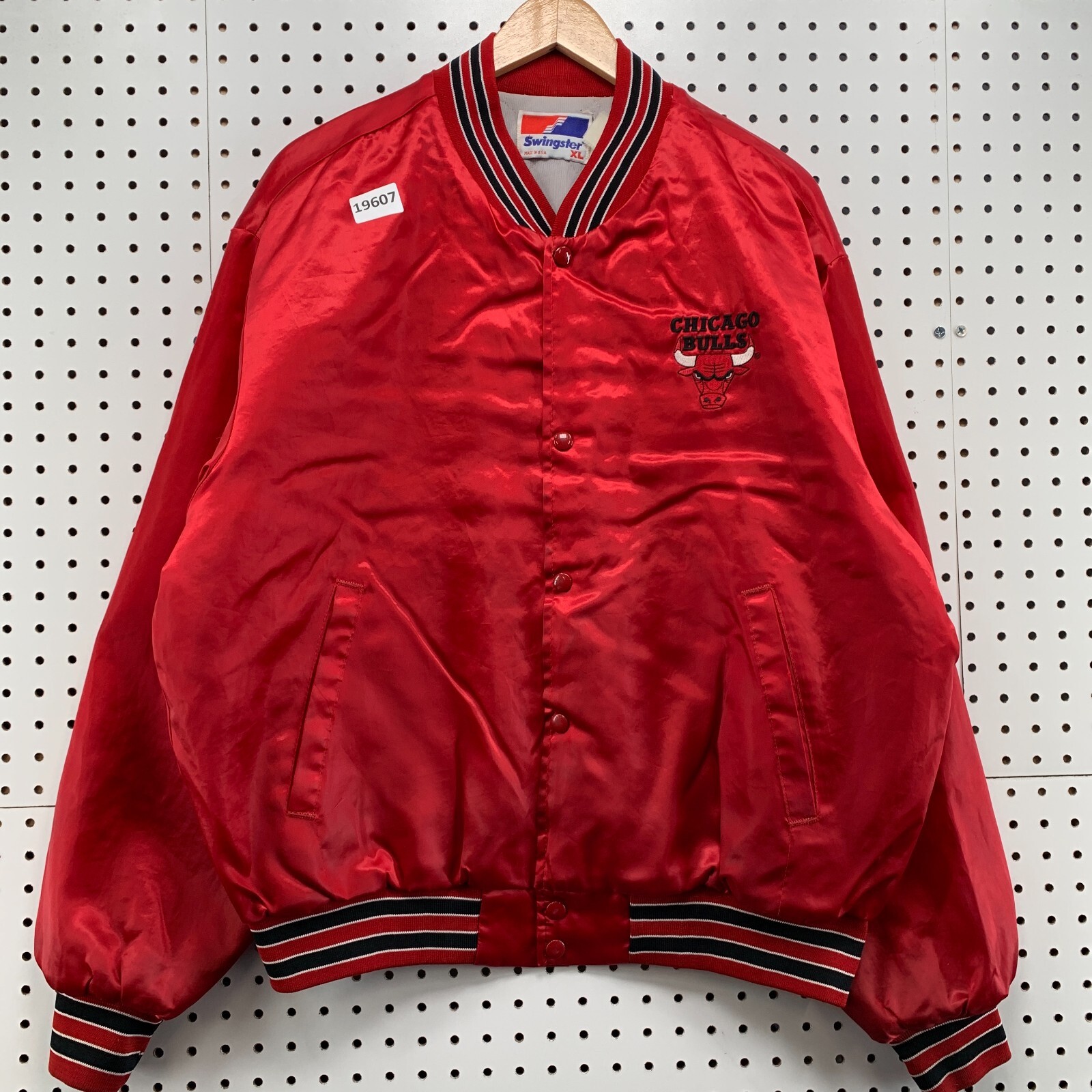 【オンラインショップ】 Vintage 80s Chicago Bulls Satin Snap Jacket Mens XL Red ウェア