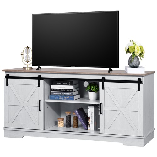 Farmhouse TV Stand for 65 inch TV Entertainment Center with Sliding Barn Doors