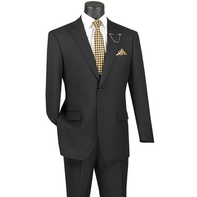 VINCI Men's Black Classic Fit Suit w/ Adjustable Waistband NEW